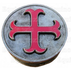 Boîte en étain templière – Croix ancrée émaillée rouge