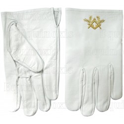 Gants maçonniques cuir blanc – Equerre et Compas dorés – Taille M – Brodés main