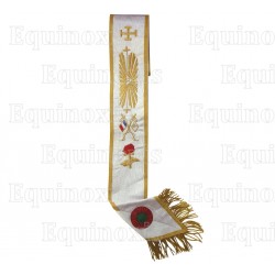 Cordon maçonnique moiré – REAA – 33ème degré – TPGC – Croix potencée, rose et franges – Brodé machine