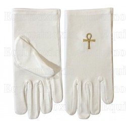 Gants maçonniques coton brodés – Croix Ankh – Taille S